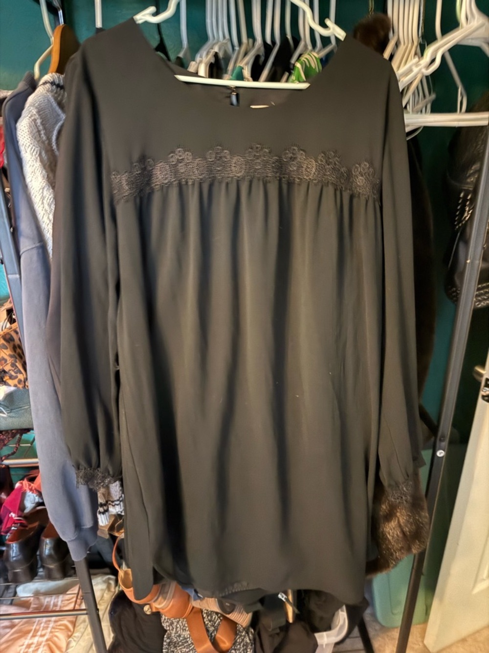 a new day Black Long Sleeve Lace-Yoke Dress